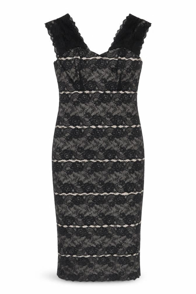 Front view of Phase Eight Women's Black Lace Sheath Dress, size 10