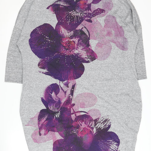 Roman Women Grey Floral Crew Neck Dress Size 18