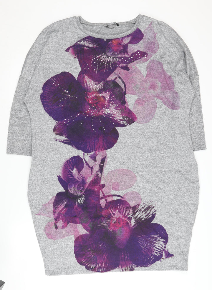 Roman Women Grey Floral Crew Neck Dress Size 18