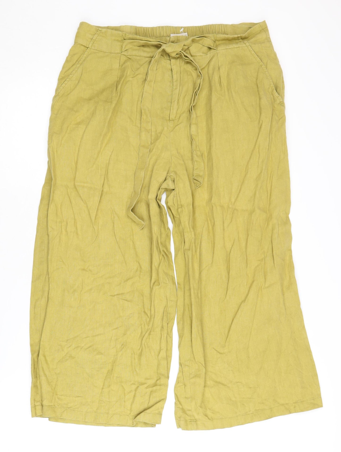 White Stuff Green Linen Wide-Leg Trousers Size 12