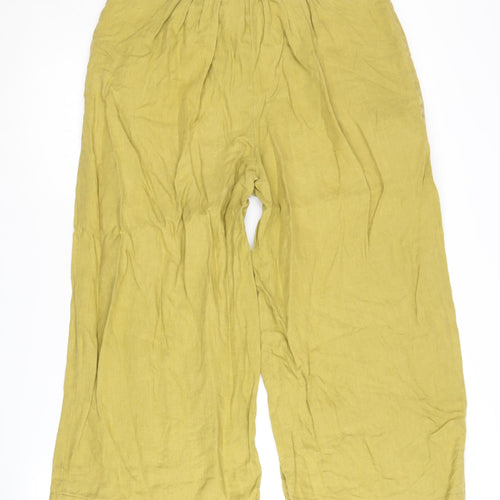 White Stuff Green Linen Wide-Leg Trousers Size 12