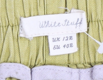 White Stuff Green Linen Wide-Leg Trousers Size 12