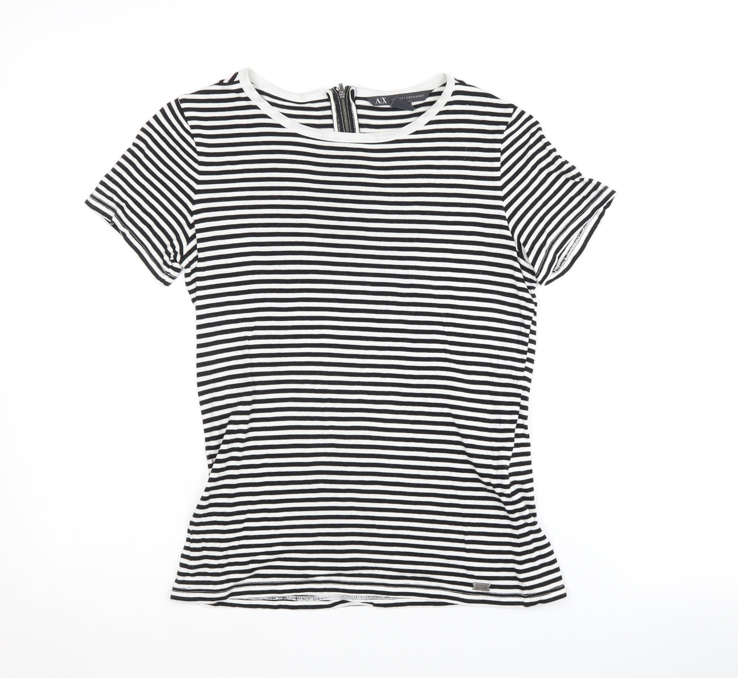 Armani Exchange Women's Black Stripe T-Shirt, 2XS, Rayon