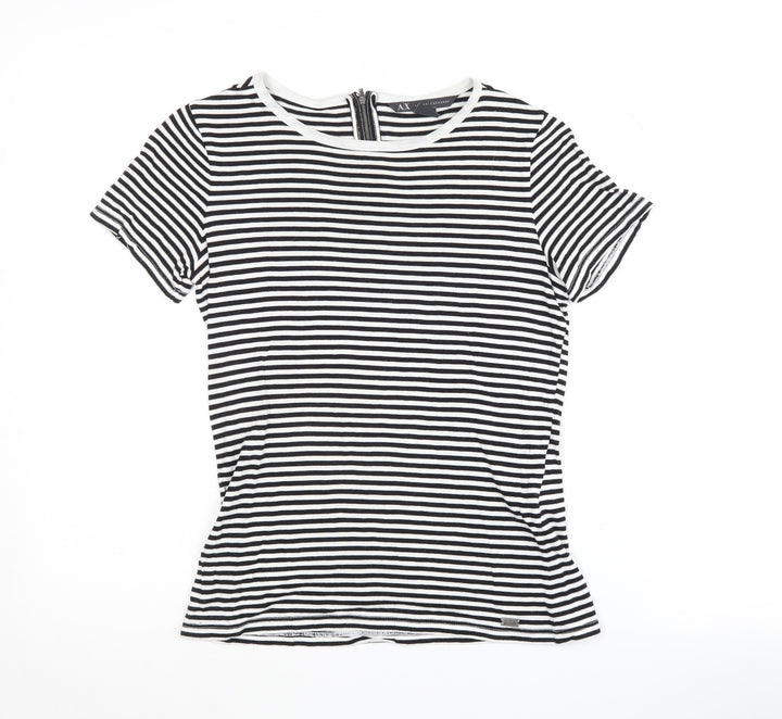 Armani Exchange Women's Black Stripe T-Shirt, 2XS, Rayon