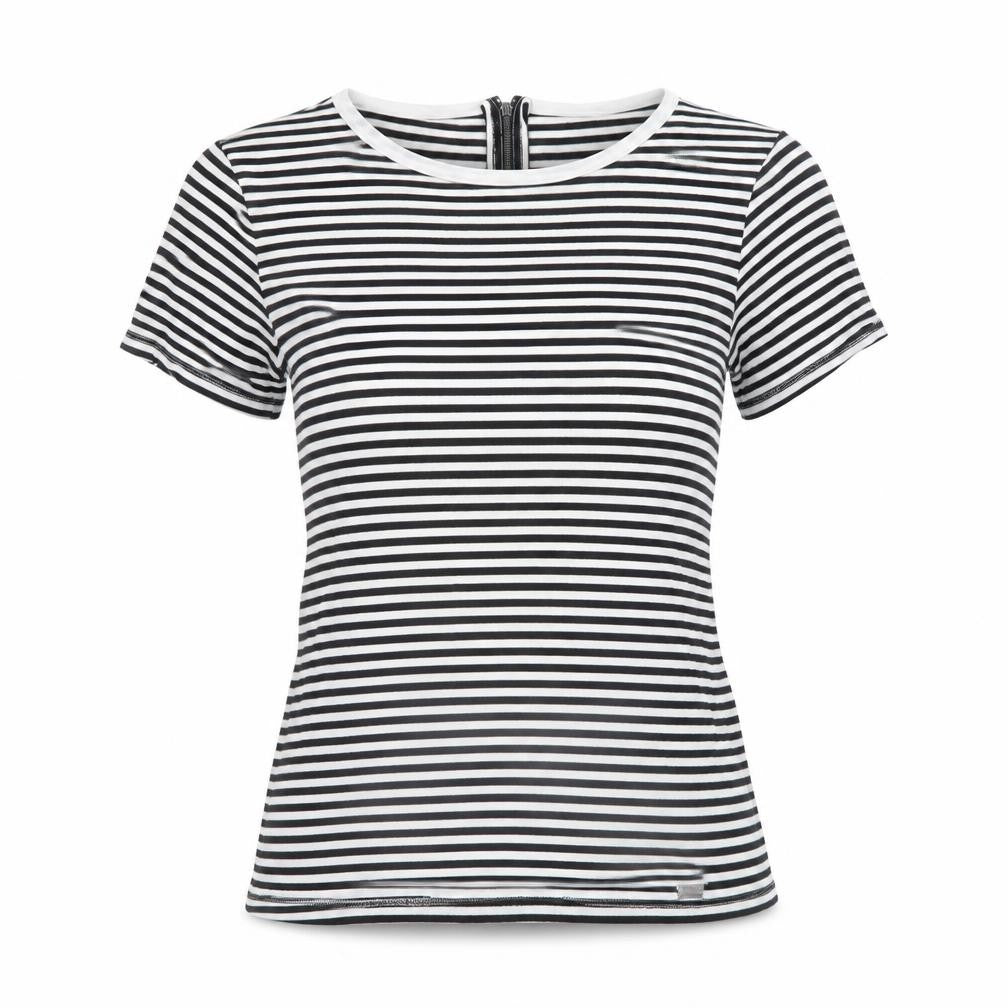 Armani Exchange Women's Black Stripe T-Shirt, 2XS, Rayon