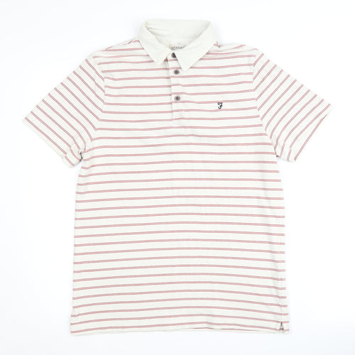 Farah Men's White Striped Polo Shirt - Size S