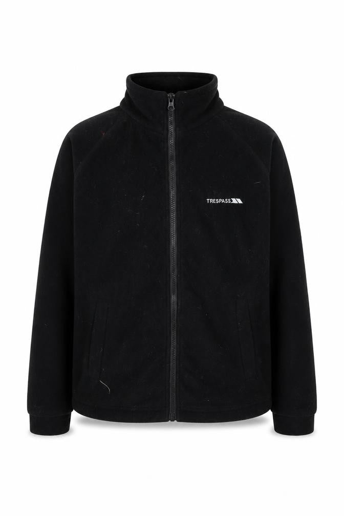 Front view of Trespass boys’ black fleece jacket 11 years full zip