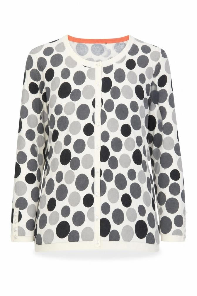 Front view of Laura Ashley Women's Multicoloured Polka Dot Cardigan, size 10