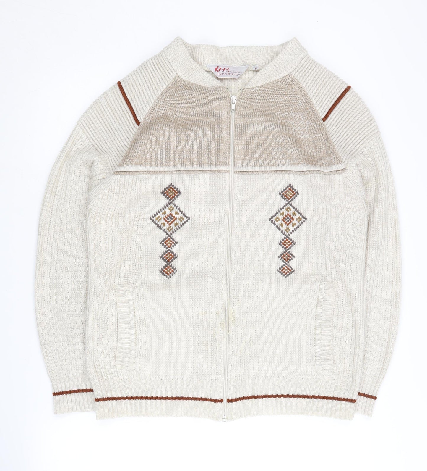 Dunn & Co Men's Ivory Geometric Knit Jacket M
