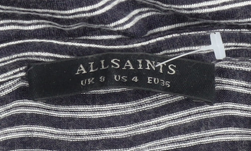 AllSaints Women's Grey Striped Pullover Jumper Size 8