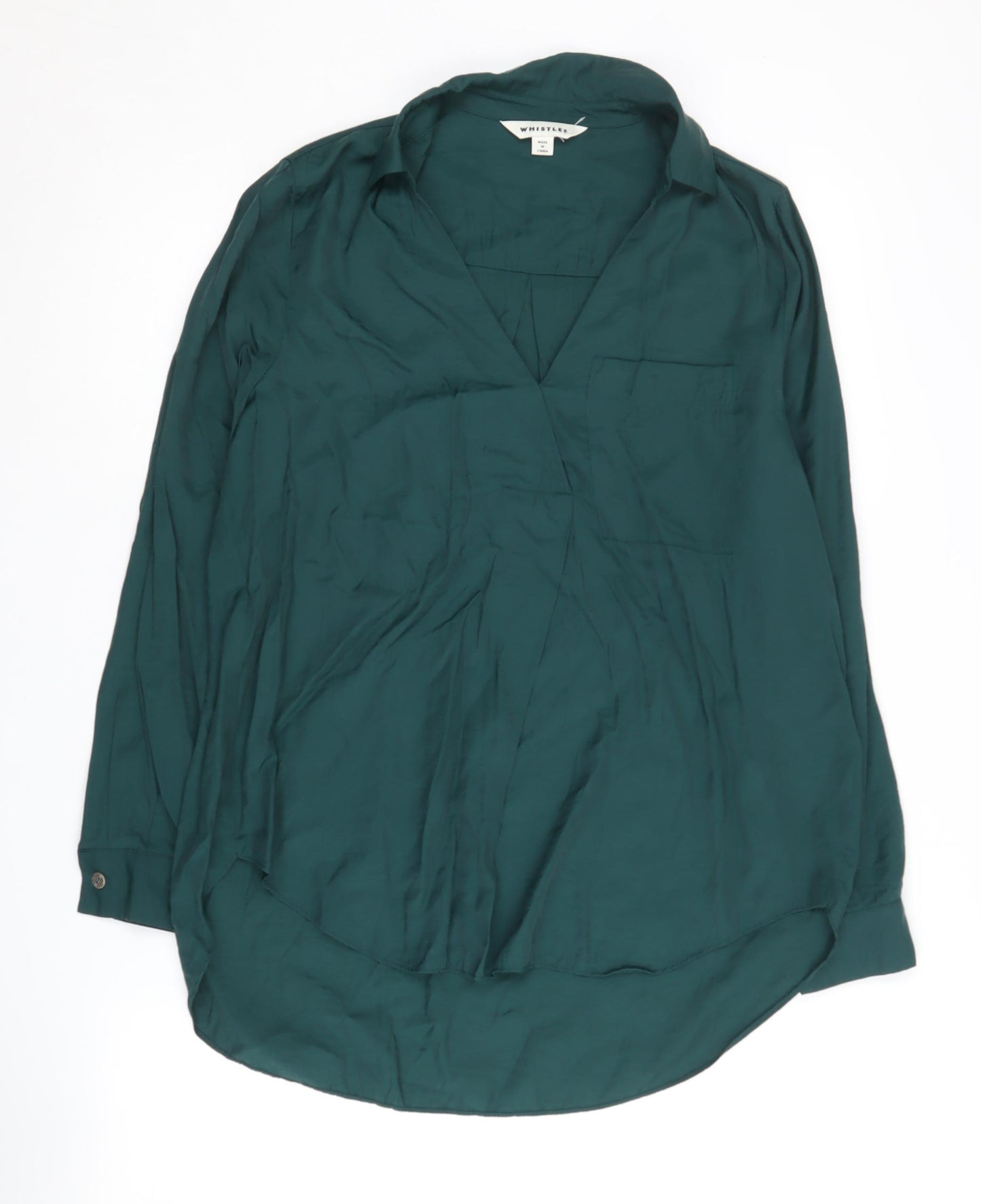 Whistles Women's Green Blouse Size 10 Long Sleeve