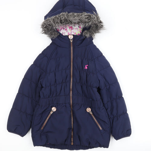 Joules Girls Blue Puffer Jacket, Hooded Coat 3 Years