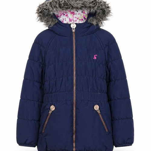 Joules Girls Blue Puffer Jacket, Hooded Coat 3 Years