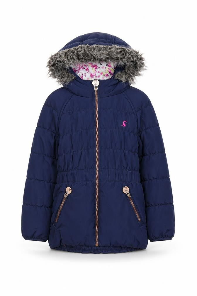 Joules Girls Blue Puffer Jacket, Hooded Coat 3 Years