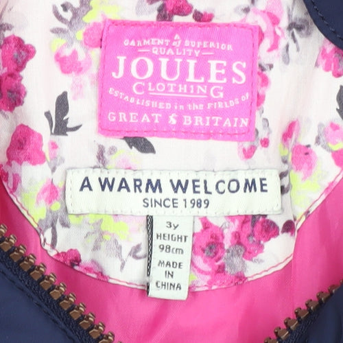 Joules Girls Blue Puffer Jacket, Hooded Coat 3 Years