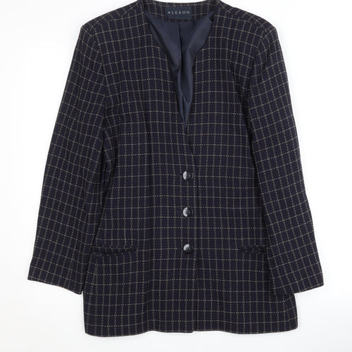 Alexon Women's Blue Check Wool Blazer, Size 12, Vintage
