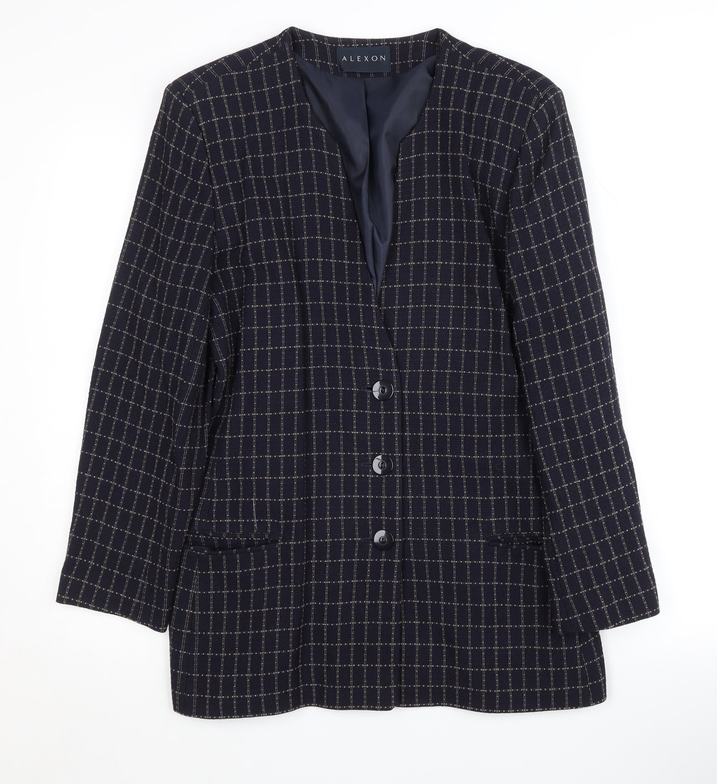 Alexon Women's Blue Check Wool Blazer, Size 12, Vintage
