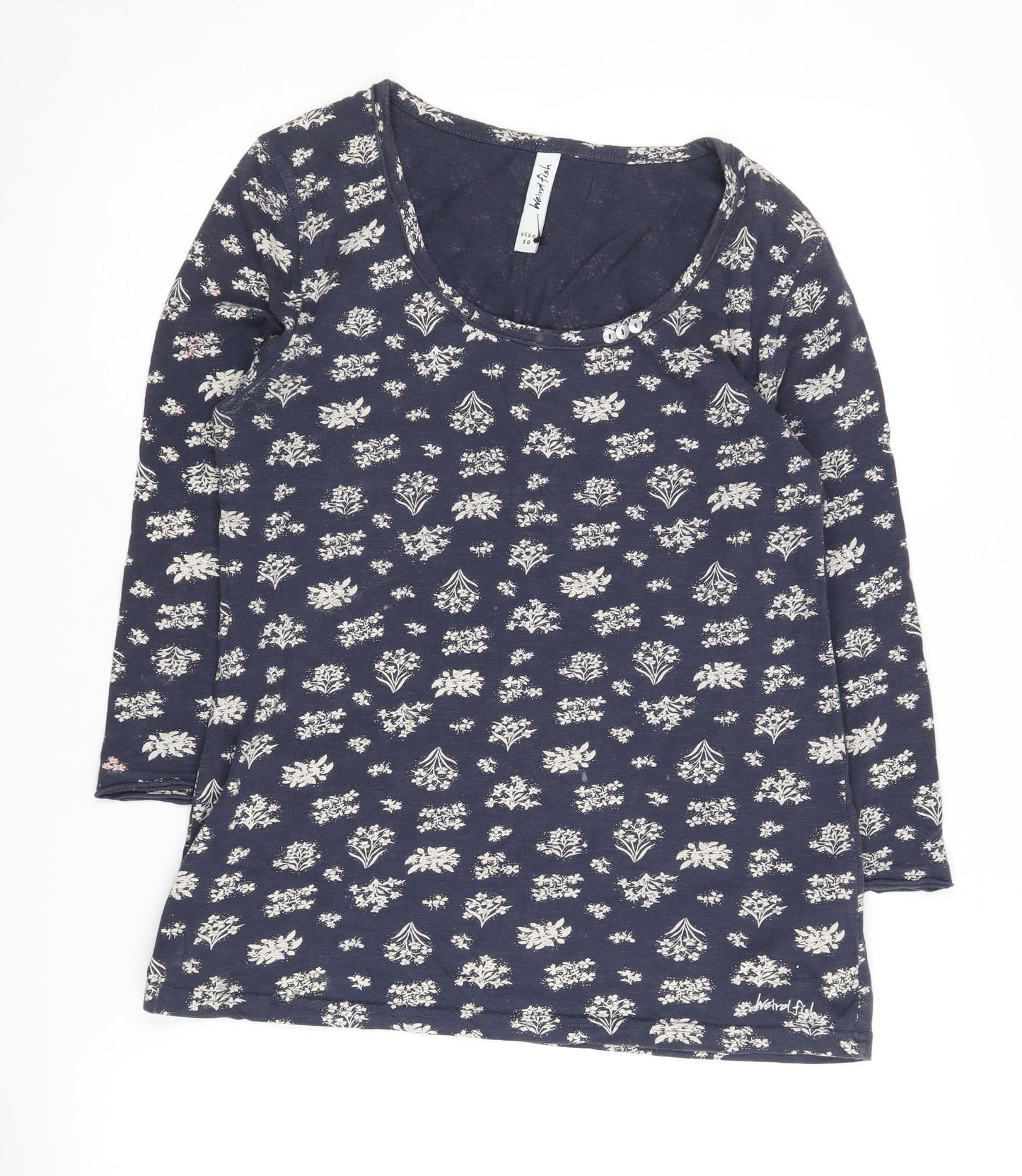 Weird Fish Women's Blue Floral Long Sleeve Top Size 10