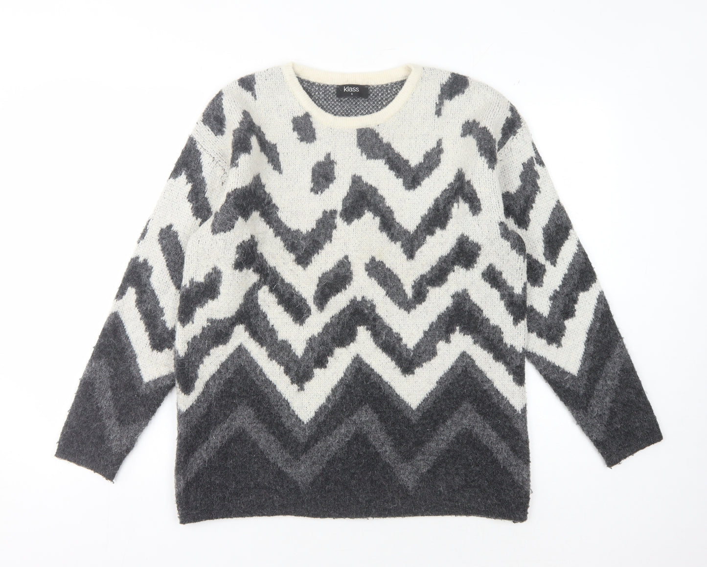 Klass Women's Grey Geometric Knit Jumper Size S