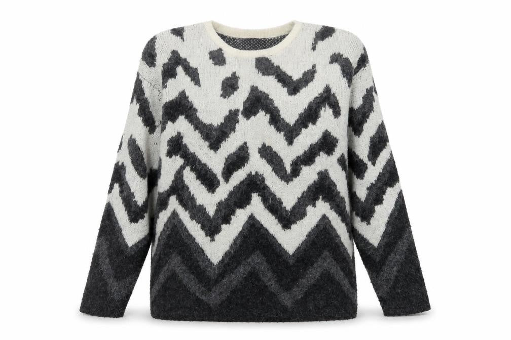 Front view of Klass Women's Grey Geometric Knit Jumper, size S