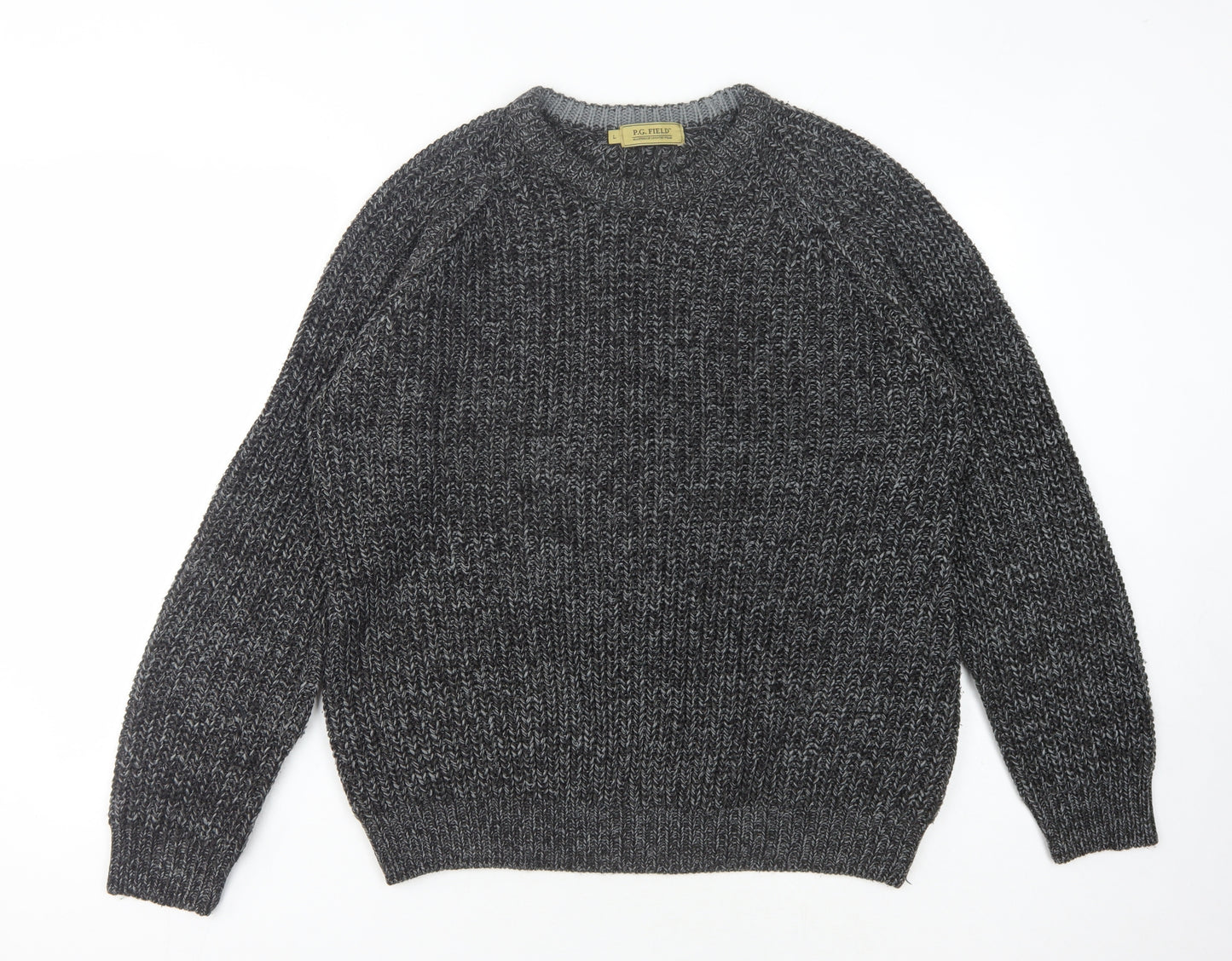 P.G. Field Men's Grey Chunky Knit Wool Jumper L