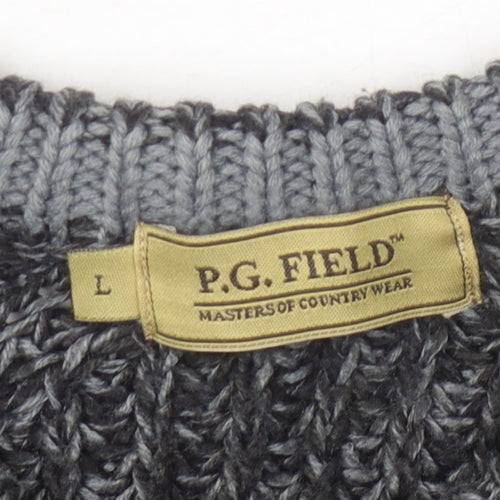 P.G. Field Men's Grey Chunky Knit Wool Jumper L