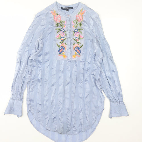 French Connection Women's Blue Embroidered Blouse Size 10