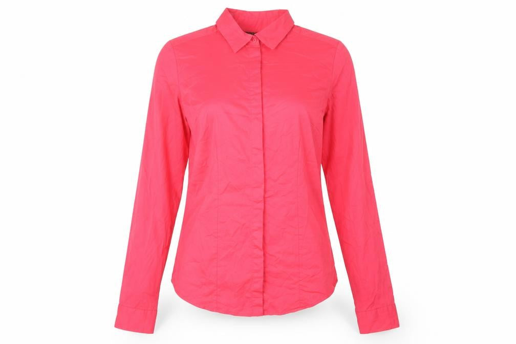 Front view of Long Tall Sally Women's Red Button-Up Shirt, size 10