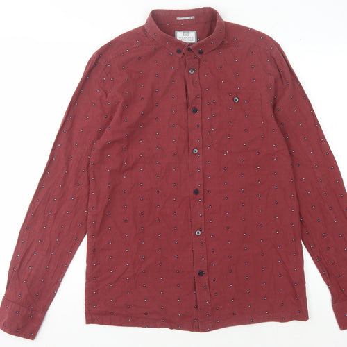 Weekend Offender Men's Red Geometric Cotton Shirt M