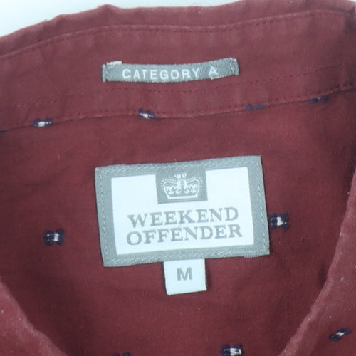 Weekend Offender Men's Red Geometric Cotton Shirt M