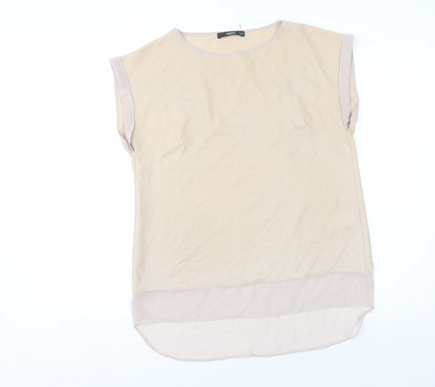 Oasis Women Beige Blouse, Size 6, Casual Crew Neck