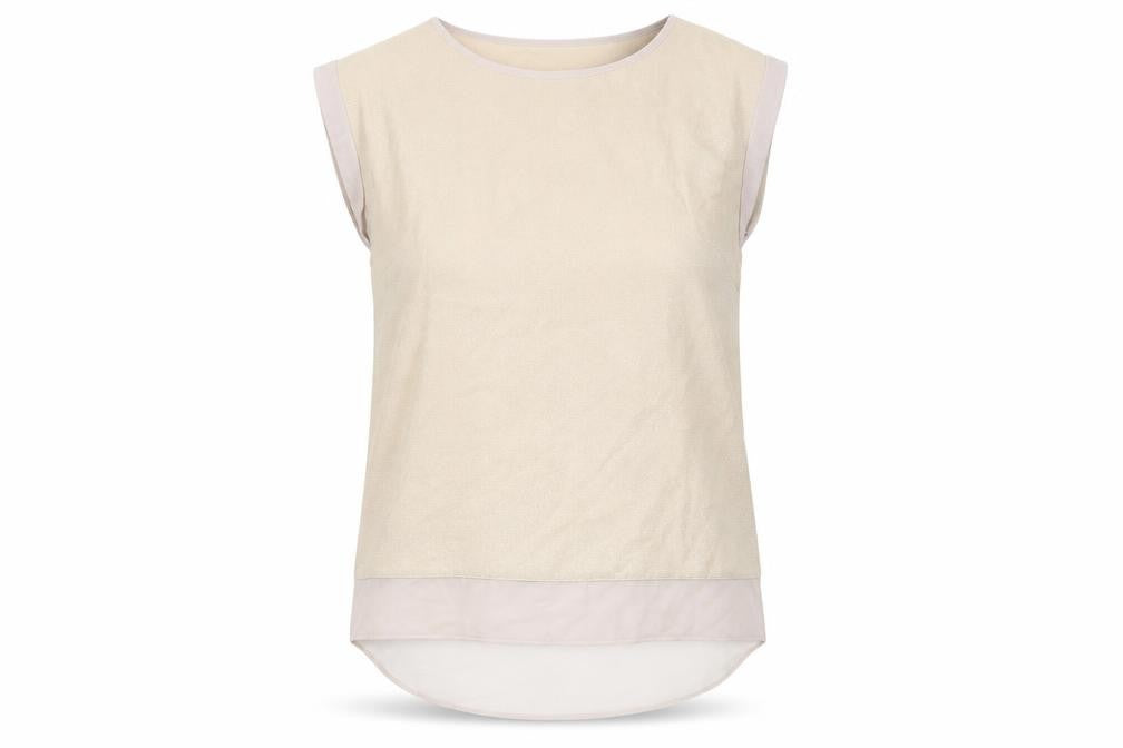 Front view of Oasis Women Beige Blouse, size 6, Casual Crew Neck
