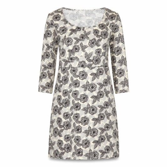 Front view of Boden Women's Multicoloured Floral Dress, size 6, 3/4 Sleeve