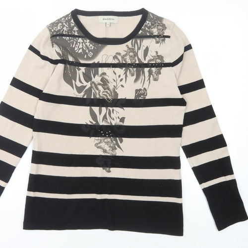 Bassini Women's Black Striped Pullover Jumper Size S