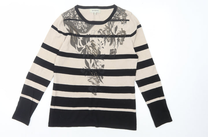 Bassini Women's Black Striped Pullover Jumper Size S