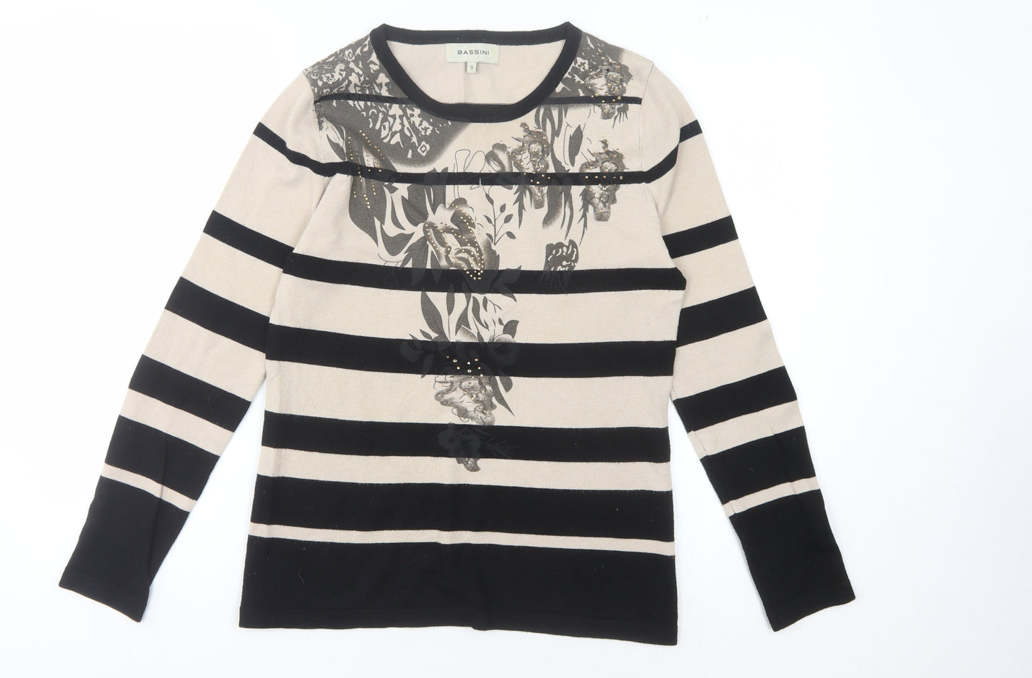 Bassini Women's Black Striped Pullover Jumper Size S