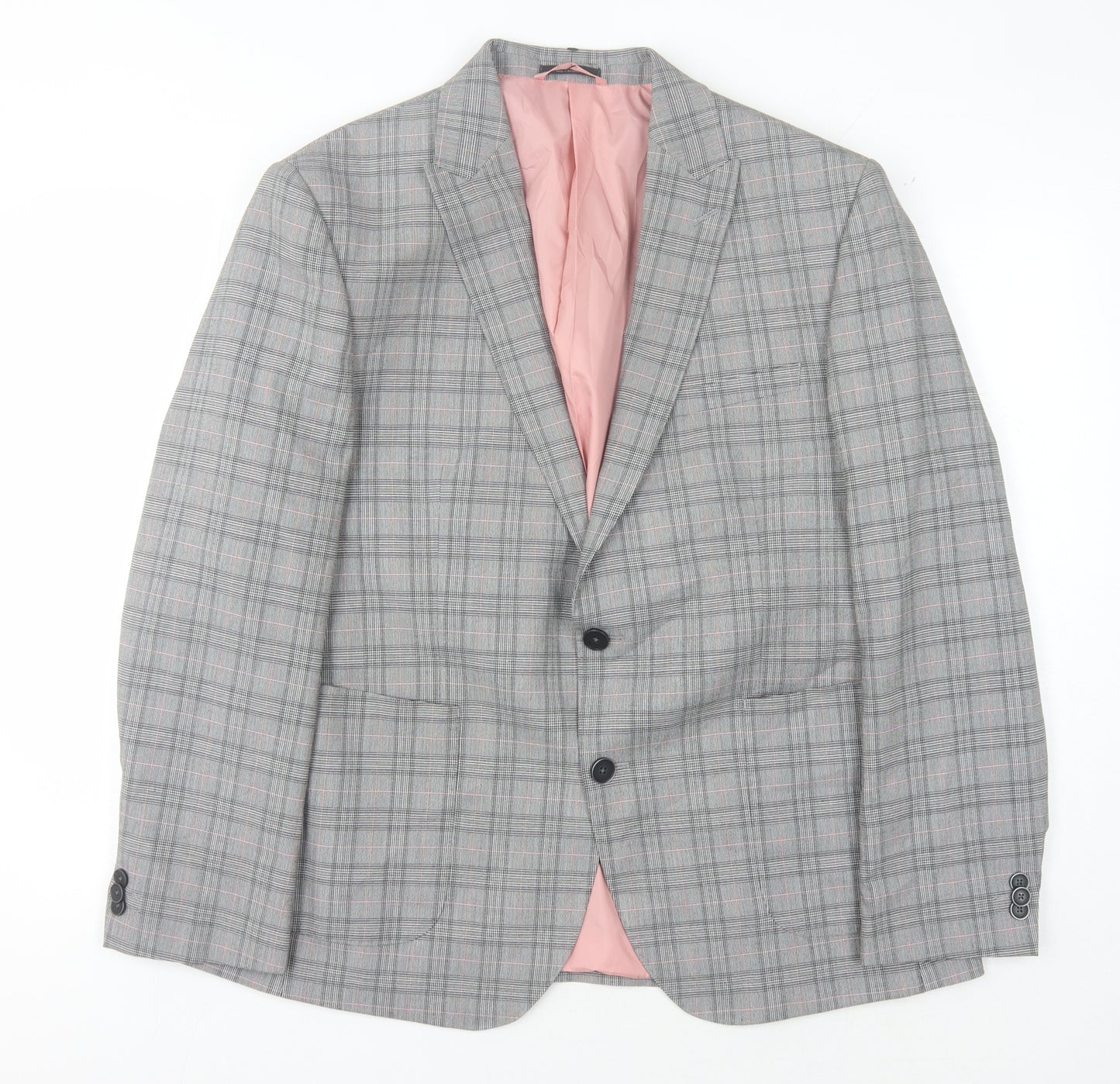 Marks and Spencer Men's Grey, Pink & White Plaid Blazer XL