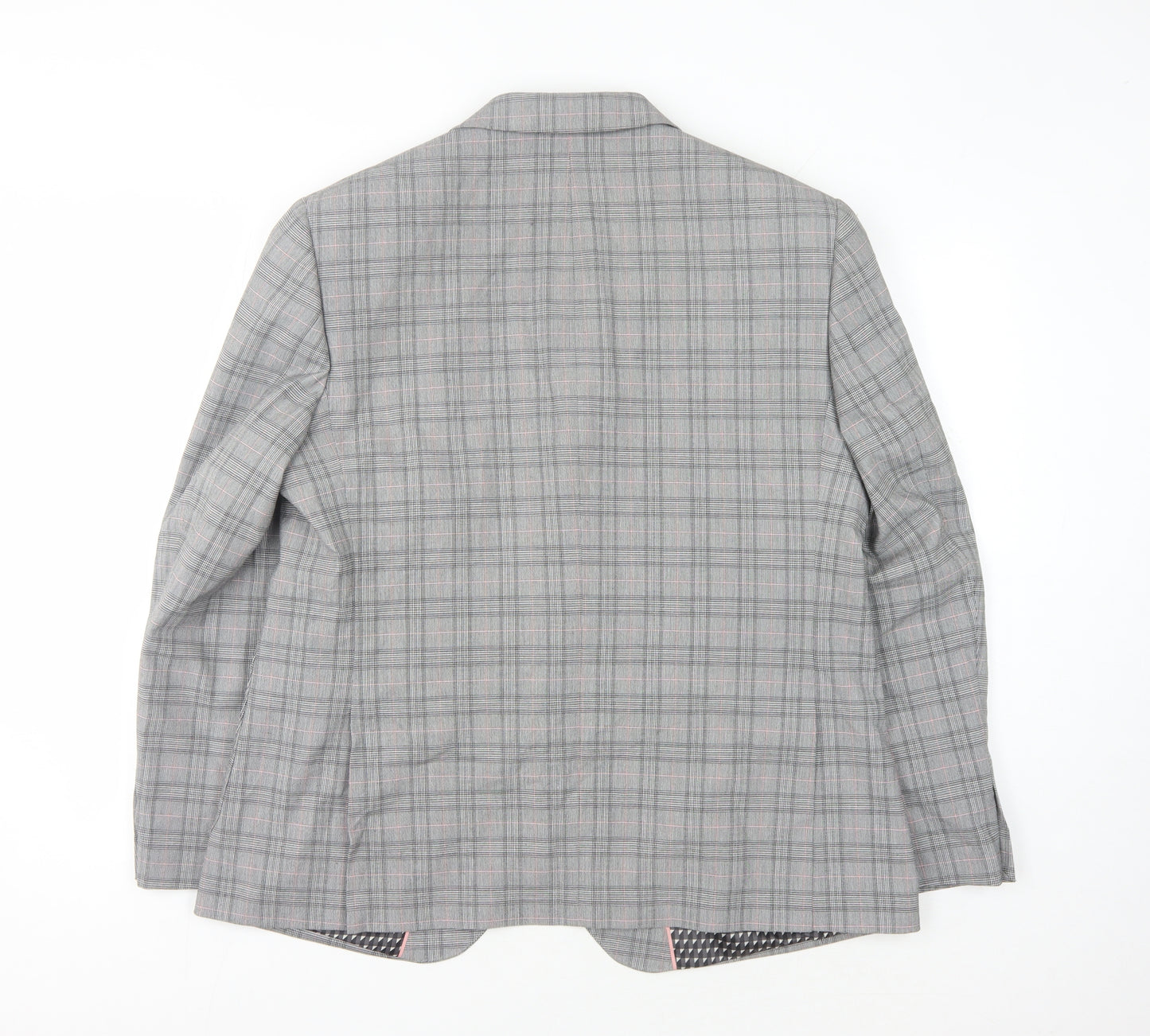 Marks and Spencer Men's Grey, Pink & White Plaid Blazer XL