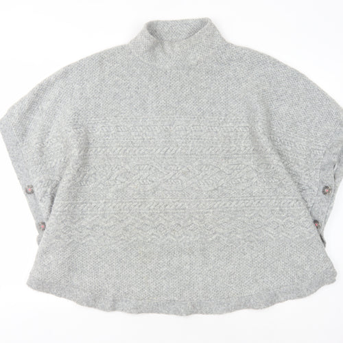 White Stuff Women's Grey Cape Jumper Large Mock Neck