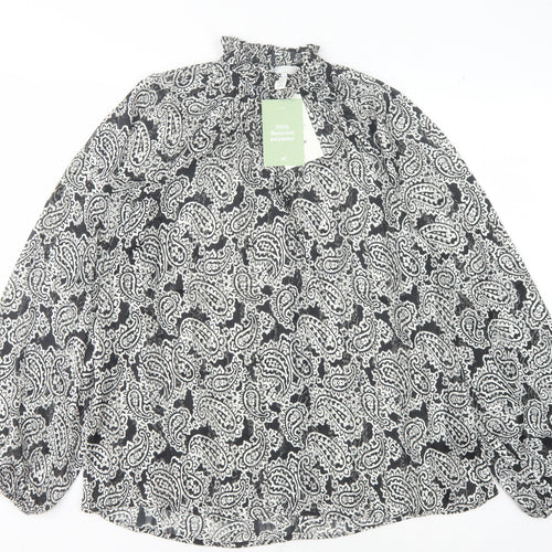 H&M Women’s Black Paisley Blouse, XS, Long Sleeve