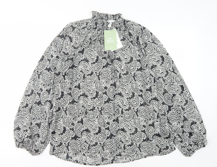 H&M Women’s Black Paisley Blouse, XS, Long Sleeve