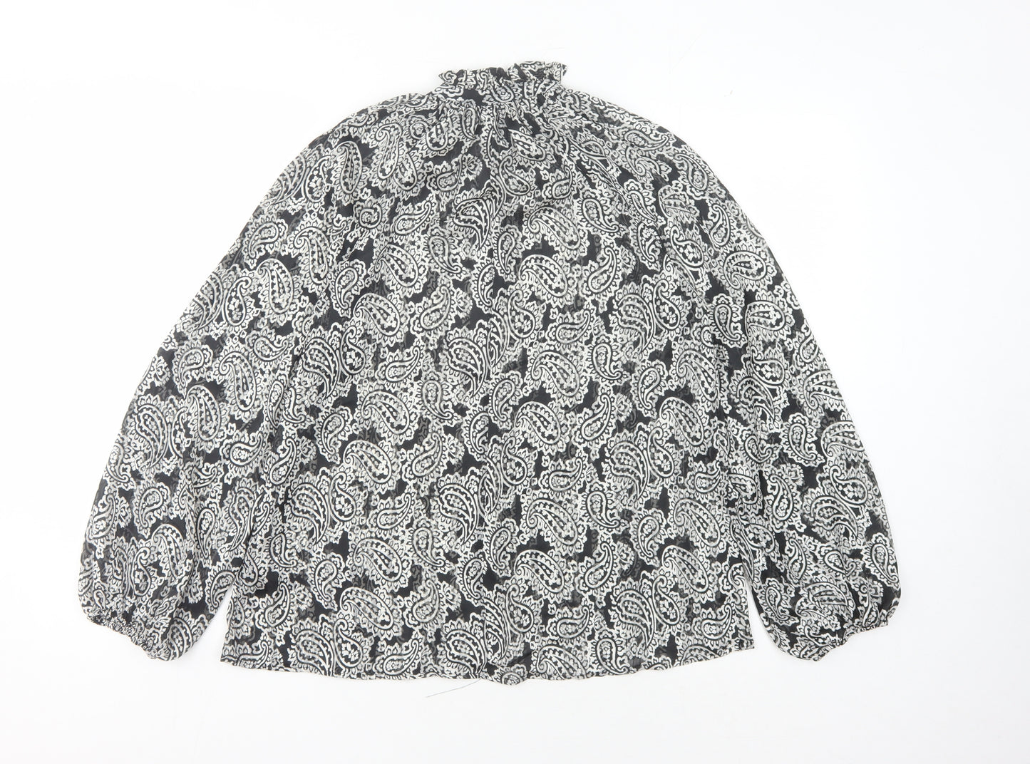 H&M Women’s Black Paisley Blouse, XS, Long Sleeve