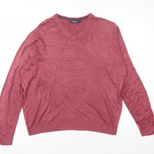James Pringle Men's Red V-Neck Pullover Jumper Size L