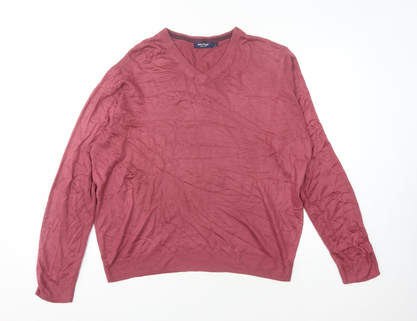 James Pringle Men's Red V-Neck Pullover Jumper Size L