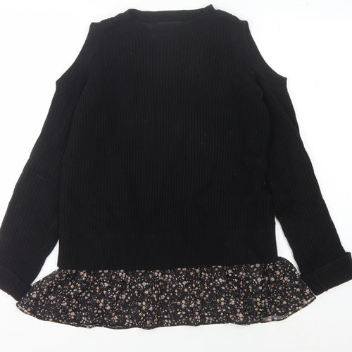AllSaints Women's Black Cold Shoulder Pullover Jumper