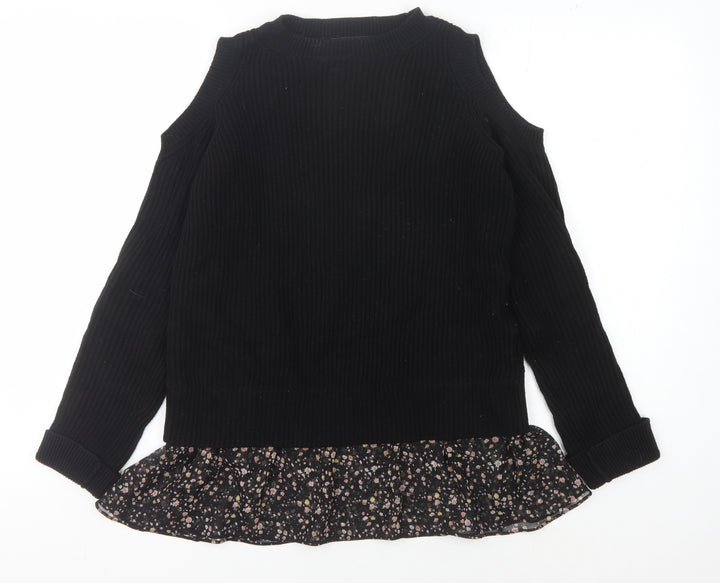 AllSaints Women's Black Cold Shoulder Pullover Jumper