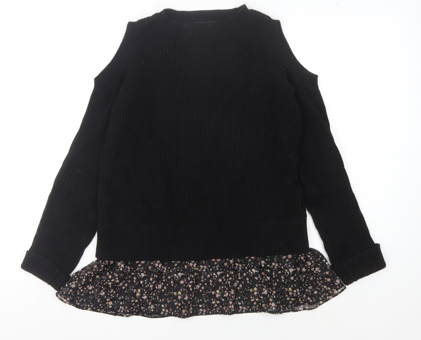 AllSaints Women's Black Cold Shoulder Pullover Jumper