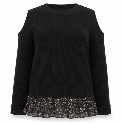 AllSaints Women's Black Cold Shoulder Pullover Jumper