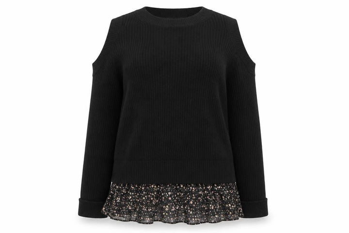 AllSaints Women's Black Cold Shoulder Pullover Jumper