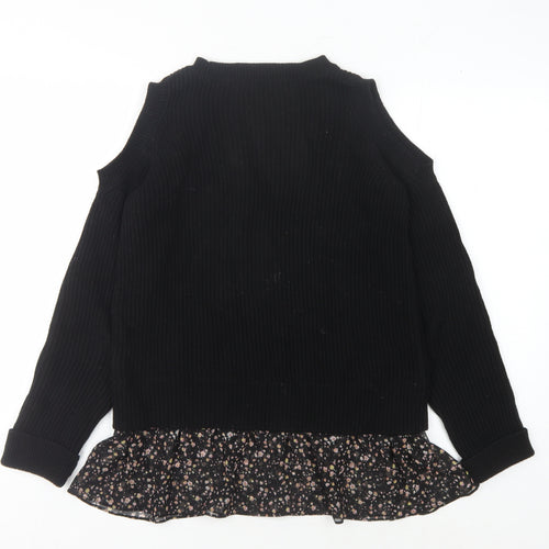 AllSaints Women's Black Cold Shoulder Pullover Jumper